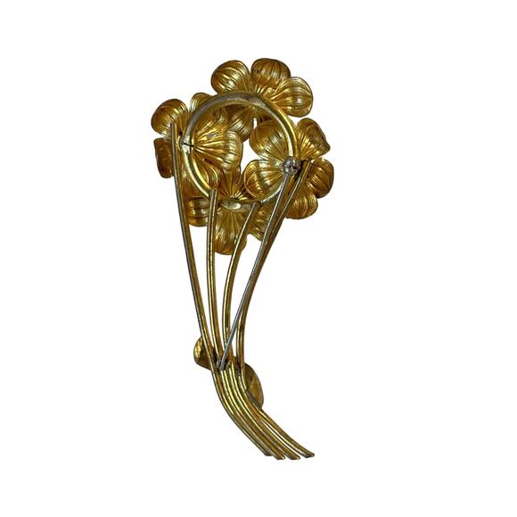 1940s 1950s Embossed Gold Plated Flower Floral Bouquet Cottagecore Pin Brooch - Picture 3 of 4